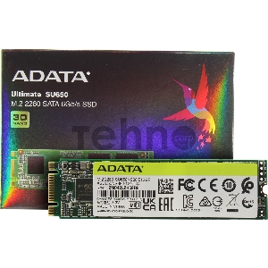 Твердотельный накопитель SSD M.2 2280 512GB ADATA SU650 Client SSD [ASU650NS38-512GT-C] SATA 6Gb/s, 550/510, IOPS 80/60K, MTBF 2M, 3D TLC, 210TBW, 0,37DWPD, RTL (936011)