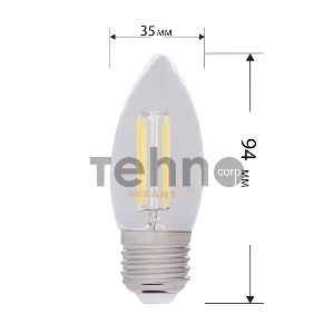 Лампа филаментная REXANT Свеча CN35 9.5 Вт 950 Лм 2400K E14 золотистая колба