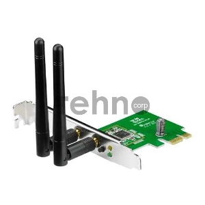 Сетевой адаптер ASUS PCE-N15  WiFi Adapter PCI-E (PCI-Ex1, WLAN 300Mbps, 802.11bgn) 2x ext Antenna