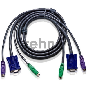 Переключатель ATEN 2L-1001P/C кабель/шнур, монитор+клавиатура+мышь CABLE HD15M/MD6M/MD6M-HD15F/M, 1.8M