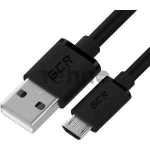 Кабель GCR QC 1.5m MicroUSB, быстрая зарядка, черный TPE, черные коннекторы, 28/22 AWG, GCR-52461