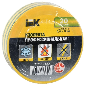 Изолента Iek UIZ-20-10-K52 0,18х19 мм желто-зеленая 20 метров ИЭК