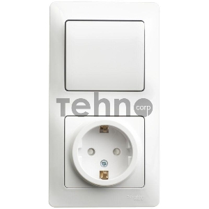 Блок комбинированный GLOSSA розетка защ. шторки с заземл.+ выкл. 1-кл. бел. SchE GSL000170