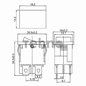 Выключатель клавишный 250V 6А (4с) ON-OFF синий  с подсветкой  Mini  REXANT