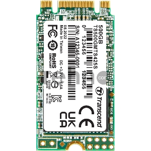 Накопитель SSD M.2 Transcend 500Gb MTS425 <TS500GMTS425S> (SATA3, up to 530/480MBs, 3D NAND, 180TBW, 22x42mm)