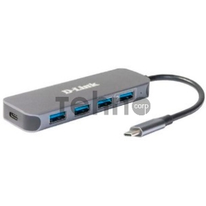 Концентратор D-Link DUB-2340/A1A с 4 портами USB 3.0 (1 порт с поддержкой режима быстрой зарядки), 1 портом USB Type-C/PD 3.0 и разъемом USB Type-C