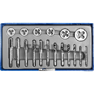 Набор метчиков и плашек в пластиковом боксе, ЗУБР 18 предметов, сталь 9ХС