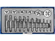 Набор метчиков и плашек в пластиковом боксе, ЗУБР 18 предметов, сталь 9ХС Набор метчиков и плашек в пластиковом боксе, ЗУБР 18 предметов, сталь 9ХС