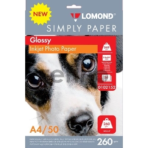 Фотобумага Lomond Simply 0102152 A4/260г/м2/50л./белый CIE148% глянцевое для струйной печати Фотобумага Lomond Simply 0102152 A4/260г/м2/50л./белый CIE148% глянцевое для струйной печати