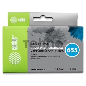 Картридж струйный Cactus CS-CZ110AE голубой для №655 HP DJ IA 3525/5525/4515/4525 (14,6ml)