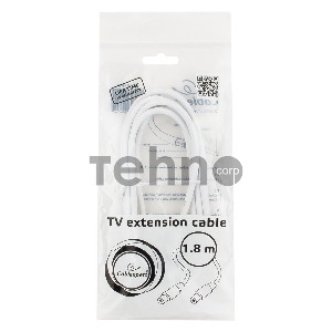 Кабель телевизионный Cablexpert CCV-515-W, Coaxial M/F, белый, 1.8м
