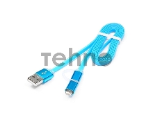 Кабель USB 2.0 Cablexpert CC-mAPUSB2bl1m, AM/microBM 5P - iPhone lightning, 1м, комбо кабель, алюминиевые разъемы, голубой, блистер