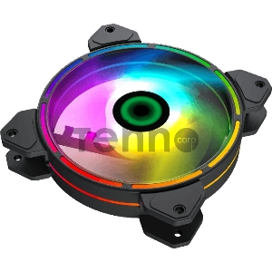 Кулер для корпуса ПК Gamemax FN-12Rainbow-D, 12CM ARGB Rainbow Fan, Dual rings+centre ARGB LEDs, 3pin+4Pin connector