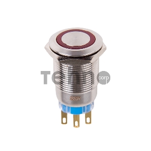 Кнопка  антивандальная Ø19 250В Фикс (5с) ON-OFF/OFF-ON подсв/красная  REXANT