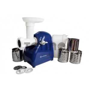 Мясорубка Белвар Помощница КЭМ-П2У 302-07, синий, максим. мощность 1500 Вт, реверс, 2 сменные решетки, насадка для профилирования теста, насадка для набивки колбас