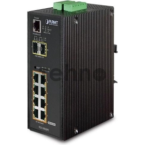 IGS-10020PT индустриальный PoE коммутатор для монтажа в DIN-рейку IP30 L2+ SNMP Manageable 8-Port Gigabit POE(Af) Switch + 2-Port Gigabit SFP Industrial Switch (-40 to 75 C), ERPS Ring Supported, 1588