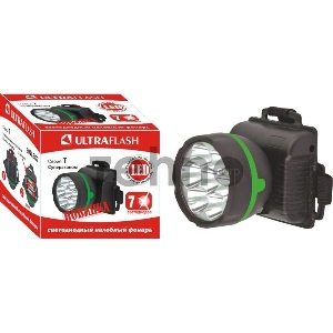 Фонарь налобный 909LED7 (7LED 1 режим; 3хR6 черн.) Ultraflash 11782