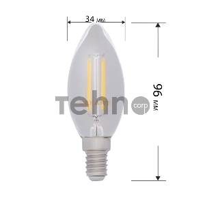 Лампа филаментная REXANT Свеча CN35 7.5 Вт 600 Лм 2700K E14 диммируемая, прозрачная колба