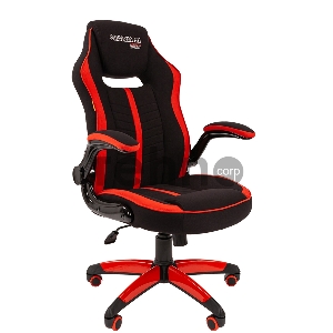 Игровое кресло Chairman game 19 чёрное/красное  (ткань полиэстер, пластик, газпатрон 3 кл, ролики, механизм качания)