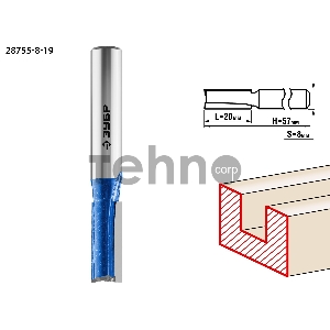 Фреза пазовая прямая с нижними подрезателями ЗУБР 8x19мм, хвостовик 8мм