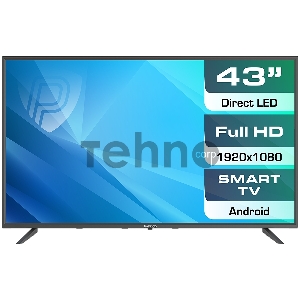 Телевизор Prestigio PTV43SS04Y_CIS_ML тёмно-серый металл (1920x1080) TFT LED, 250cd/m2, USB, HDMI, VGA, RCA, CI slot, Optical, Multimedia player, Smart 1+8Gb, DVB-T2/T/C/S2, 75W, RT2841, 2x6W, silver