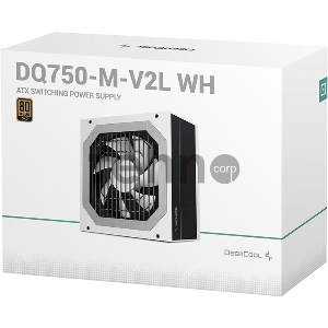 Блок питания DEEPCOOL DQ750 (DQ750-M-V2L WH), 750 Вт, ATX12V 2.31, активный PFC, вентилятор 120x120 мм, cертификат 80 PLUS Gold, отстегивающиеся кабели, белый
