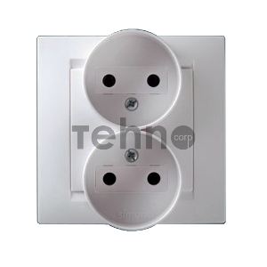 Розетка SIMON 15 1590457-030  2-я без заземления белая в сборе с рамкой литая моноблок