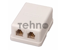 Рoзетка телефонная внешняя, 2 порта RJ-14(6P-4C), категория 3, (50 шт/уп)