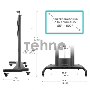 Стойка для телевизора с кронштейном ONKRON TS2210 55-100, мобильная, чёрная