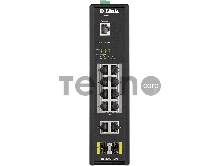 Коммутатор  D-Link DIS-200G-12PS/A1A, L2 Managed Industrial Switch with 10 10/100/1000Base-T and 2 1000Base-X SFP ports (8 PoE ports 802.3af/802.3at (30 W), PoE Budget 123 W)8K Mac address, 802.3x Flow Control,