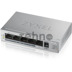 Коммутатор Zyxel GS1005HP Switch PoE +, 5xGE (4xPoE +), desktop, metal, silent, PoE budget 60 W