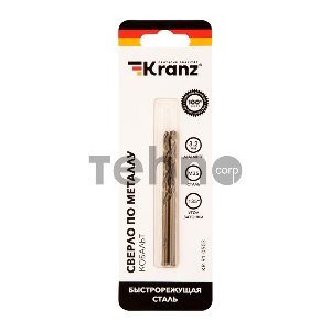 Сверло по металлу 3,2х65х36 мм «Кобальт» (сталь HSS-Co 5% M35 P6M5K5) (2 шт. в блистере) DIN 338 Kranz