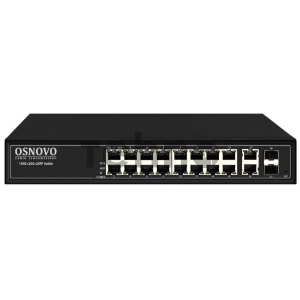 Коммутатор управляемый L2 PoE OSNOVO SW-8182/L(300W) Gigabit Ethernet на 16 RJ45 PoE + 2 x RJ45 + 2 GE SFP портов, до 30W на порт, суммарно до 300W