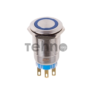 Кнопка  антивандальная Ø19 12В Фикс (5с) ON-OFF/OFF-ON подсв/синяя  REXANT