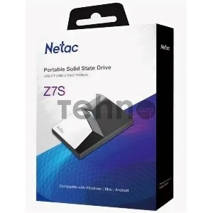 Накопитель SSD External Netac 960Gb Z7S <NT01Z7S-960G-32BK> (USB3.2, up to 550/480MBs, 89х60х11.5mm, Aluminium+Steel+Plastic)