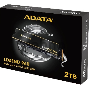 Твердотельный накопитель SSD M.2 2280 2TB ADATA LEGEND 960 [ALEG-960-2TCS] PCIe Gen4x4 with NVMe, 7400/6800, IOPS 750/630K, MTBF 2M, 3D NAND, 1560TBW, 0,43DWPD, Heat Sink, SMI SM2264, Work with PS5, RTL