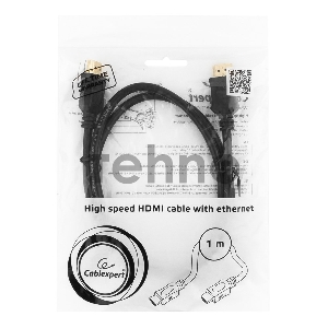 Кабель HDMI Gembird/Cablexpert , 1м, v1.4, 19M/19M, серия Light, черный, позол.разъемы, экран (CC-HDMI4L-1M)