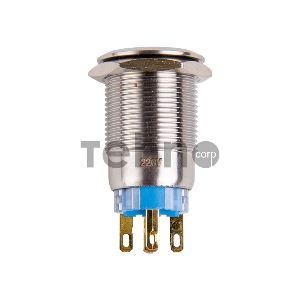 Кнопка  антивандальная Ø19 12В Фикс (5с) ON-OFF/OFF-ON подсв/синяя  REXANT