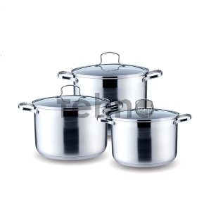 Набор посуды KELLI KL-4217 6 пред.(Кастрюля с жаропрочной стекл. крышкой 5л. Кастрюля с жаропрочной стекл. крышкой 6.6л. Кастрюля с жаропрочной стекл. крышкой 8л. Высококачественная нерж. сталь 18/10. 5-ти слойное капсульное дно.)