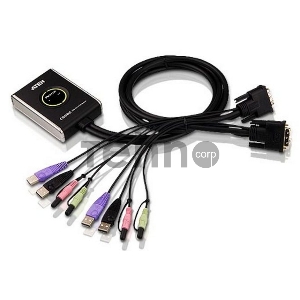 Переключатель KVM ATEN (CS682-AT) KVM+Audio, 1 user USB+DVI-D => 2 cpu USB+DVI-D, со встр.шнурами USB+Audio 2x1.2м., 1920x1200, настол., исп.стандарт.