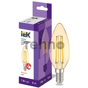 Лампа светодиодная филаментная 360° 7Вт C35 свеча 2700К E14 230В золото IEK LLF-C35-7-230-30-E14-CLG