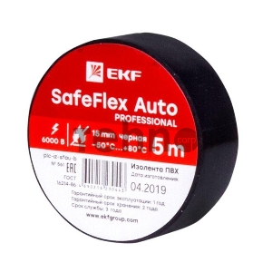 Изолента ПВХ 15мм 5м черный серии SafeFlex Auto | plc-iz-sfau-b | EKF Изолента ПВХ 15мм 5м черный серии SafeFlex Auto | plc-iz-sfau-b | EKF