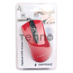 Мышь Gembird MOP-415-R, USB, красный, 3кн.+колесо-кнопка, 2400DPI кабель 1.4м