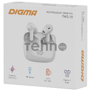 Гарнитура вкладыши Digma TWS-19 белый беспроводные bluetooth в ушной раковине (TWS19W)