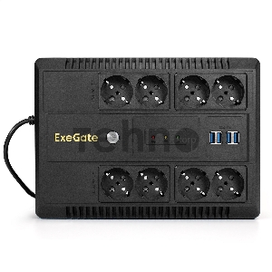 ИБП ExeGate NEO NNB-650.LED.AVR.8SH.CH <650VA/390W, LED, AVR, 8*Schuko, 4*USB-порта для зарядки, Black>