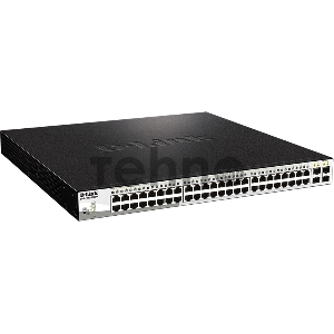 Настраиваемый коммутатор D-Link DGS-1210-52MPP/E2A PROJ WebSmart с 48 портами 10/100/1000Base-T и 4 портами 1000Base-X SFP (порты 1-48 с поддержкой PoE 802.3af/802.3at (30 Вт), PoE-бюджет 740 Вт)