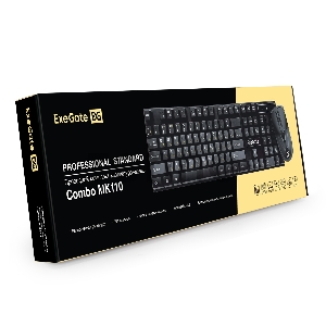 Комплект ExeGate Professional Standard Combo MK110 (клавиатура влагозащищенная 104кл. + мышь оптическая 1000dpi, 3 кнопки и колесо прокрутки, длина кабелей 1,5м; USB, черный, Color Box)