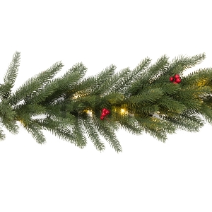 Еловый шлейф с ягодами и гирляндой NEON-NIGHT 1.8 м, 30 LED, 31 В, литой, теплое белое свечение