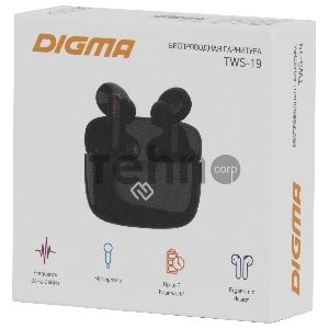 Гарнитура вкладыши Digma TWS-19 черный беспроводные bluetooth в ушной раковине (TWS19B)