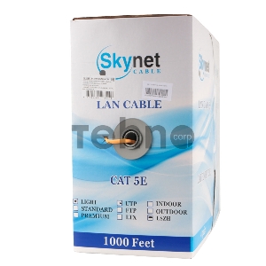 Кабель SkyNet Light UTPнг-LSZH 4x2x0,46, низкое дымовыделение, нулевое содержание галогенов, медный, FLUKE TEST, кат.5e, однож., 305 м, box, оранжевый